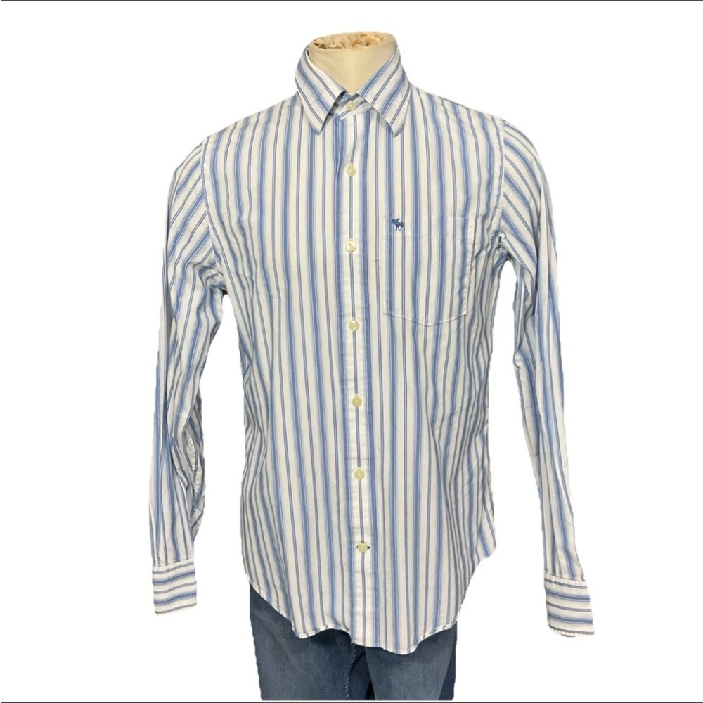 Abercrombie & Fitch Blue White Striped Button Down Muscle Fit Shirt size Large
